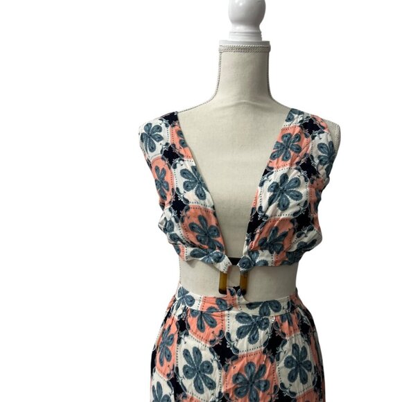 Agua Bendita Floral-Print Mini Dress With Tie-Back & Waist Detail Size 1X - Picture 3 of 7
